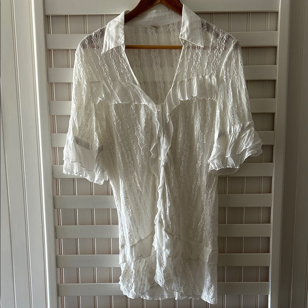 Chic White Lace Button Down Shirt